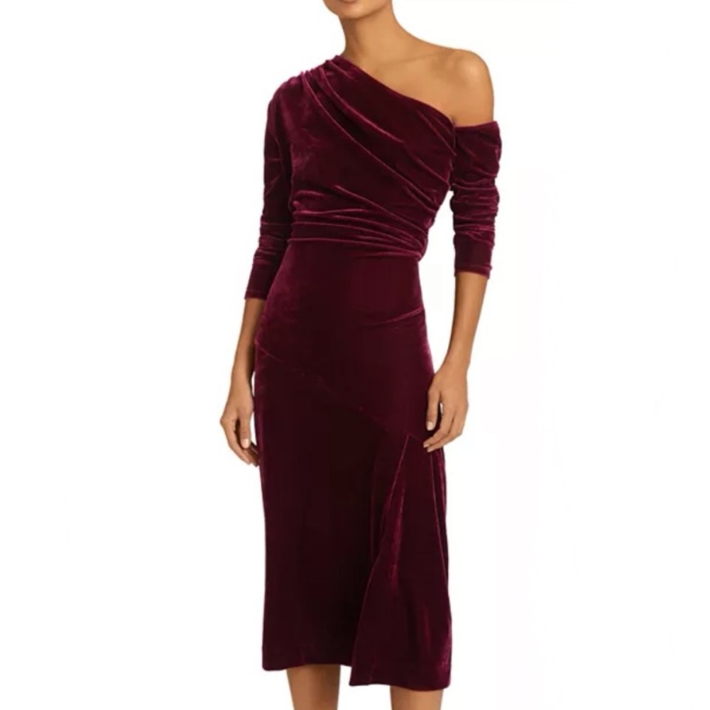 New REISS Bella Velvet One Shoulder Dress Size 2 US / 6 UK